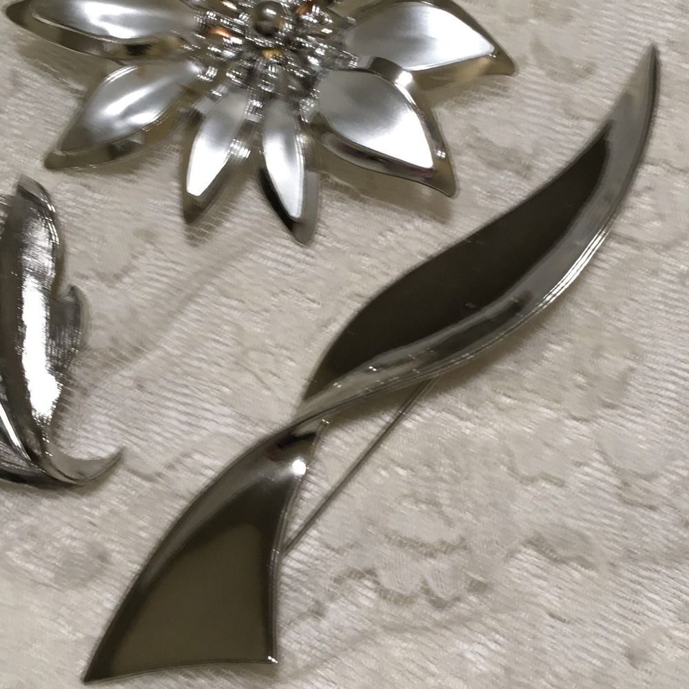 Vintage Brooch Lot Silver Tone Large metal Statement - Picture 2 of 6